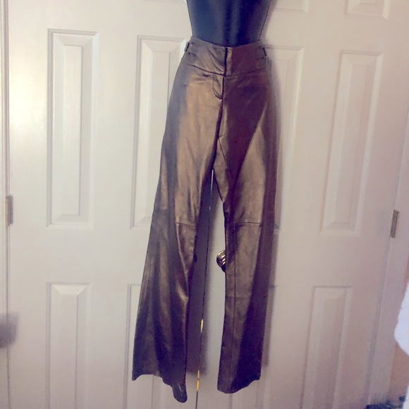 Cach’e Pants - SALE Price Drop LNWOT Cach’e Leather gold flare pants